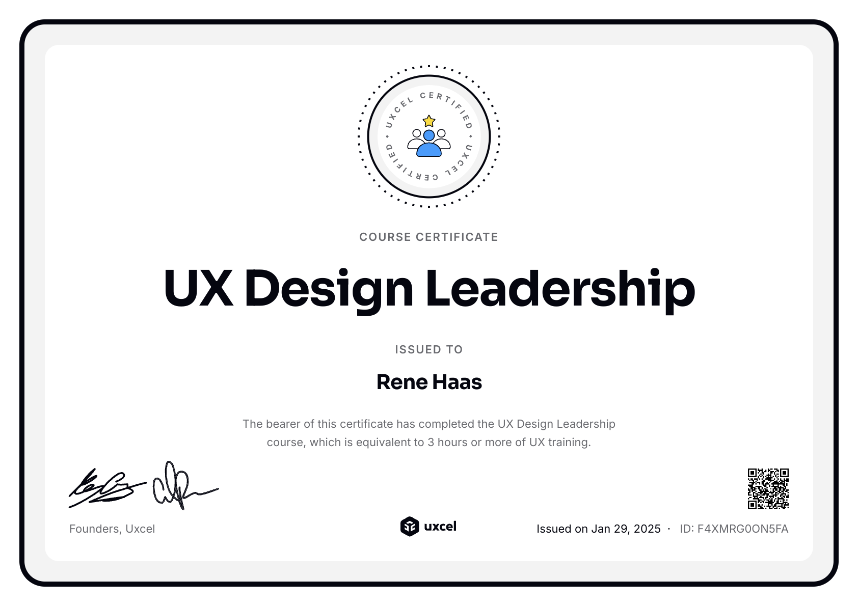 Rene Haas's certificate